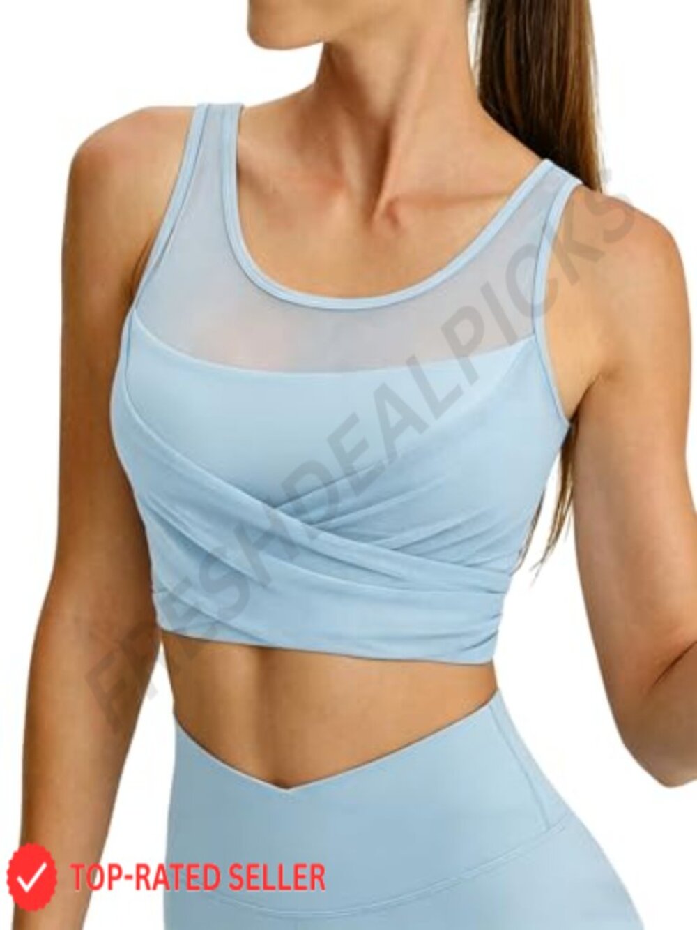 Women's Crop Tank Top Built in Bra Mesh Racerback Workout Yoga Gym